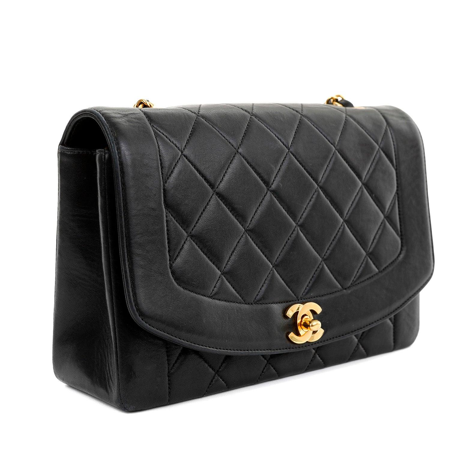 Chanel Black Lambskin Real Princess Diana Classic Medium with Gold Hardware