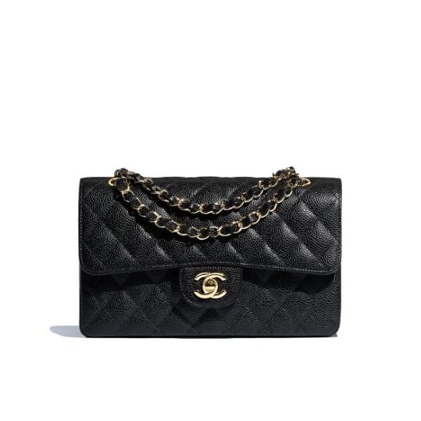 Chanel Medium Classic Flap Bag Gold Hardware Black 26Cm A01113