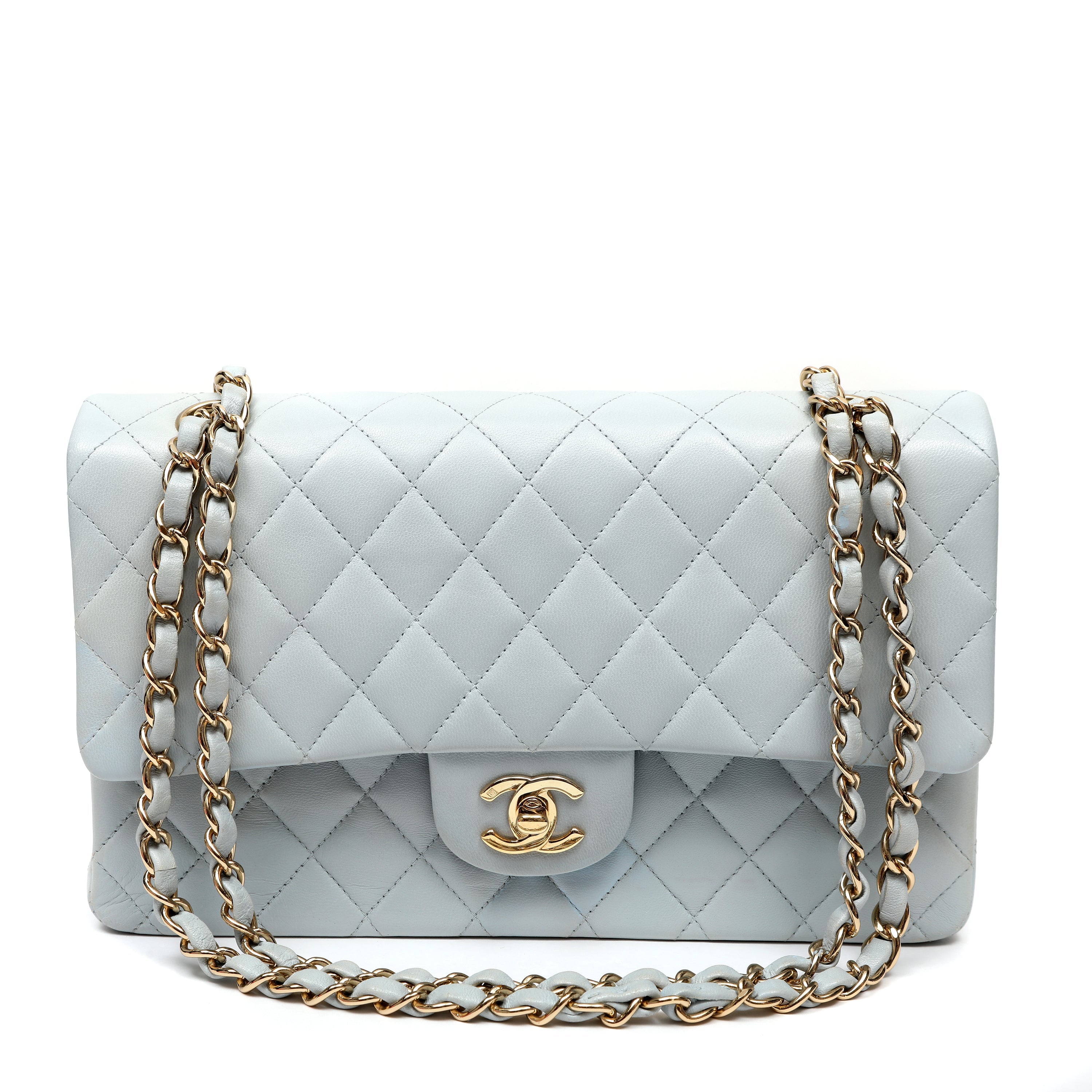 Chanel Classic Flap Bag Sage Green Champagne Gold