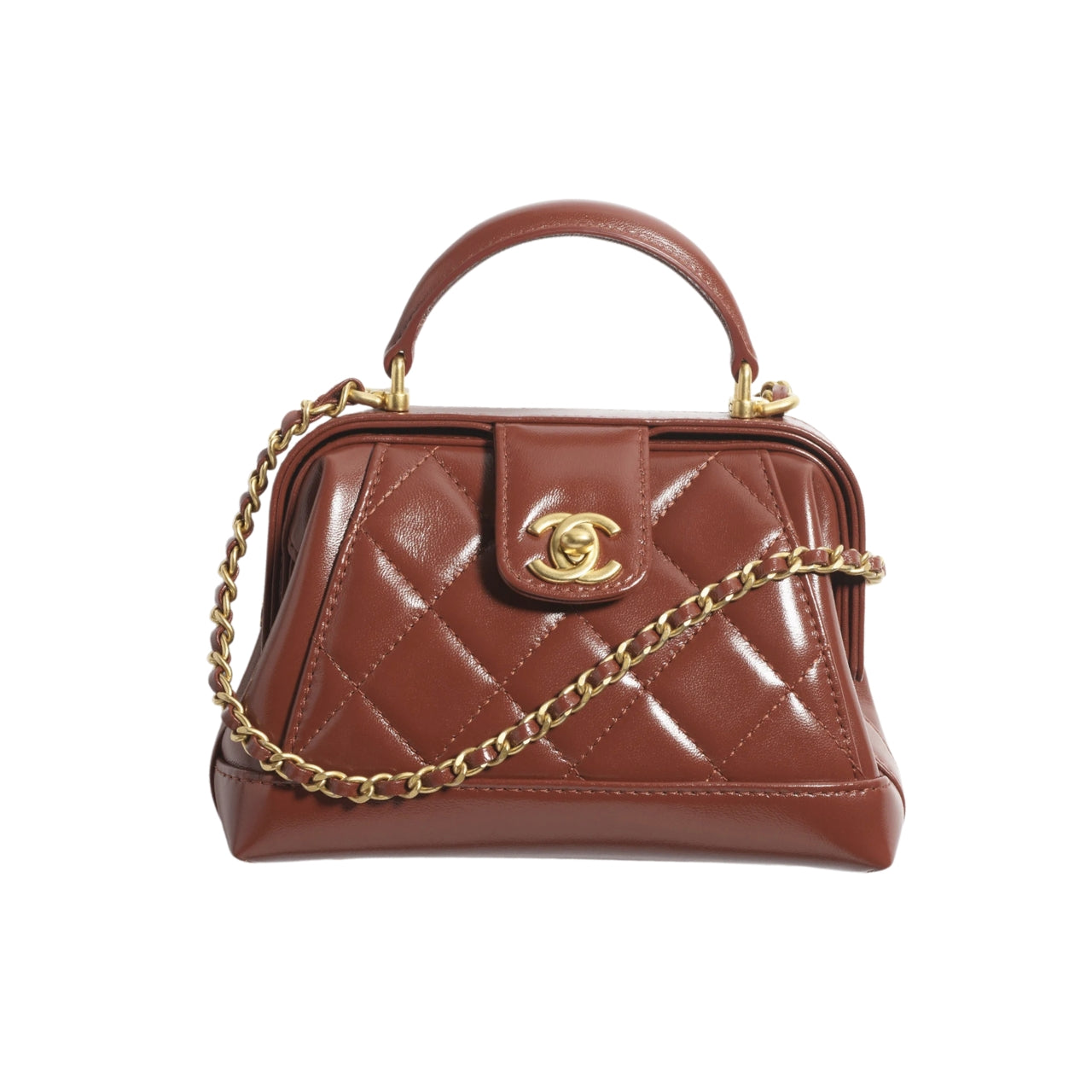 Chanel Mini Bag With Handle Shiny Lambskin In Brown 19Cm As4958 B16872 Ny562