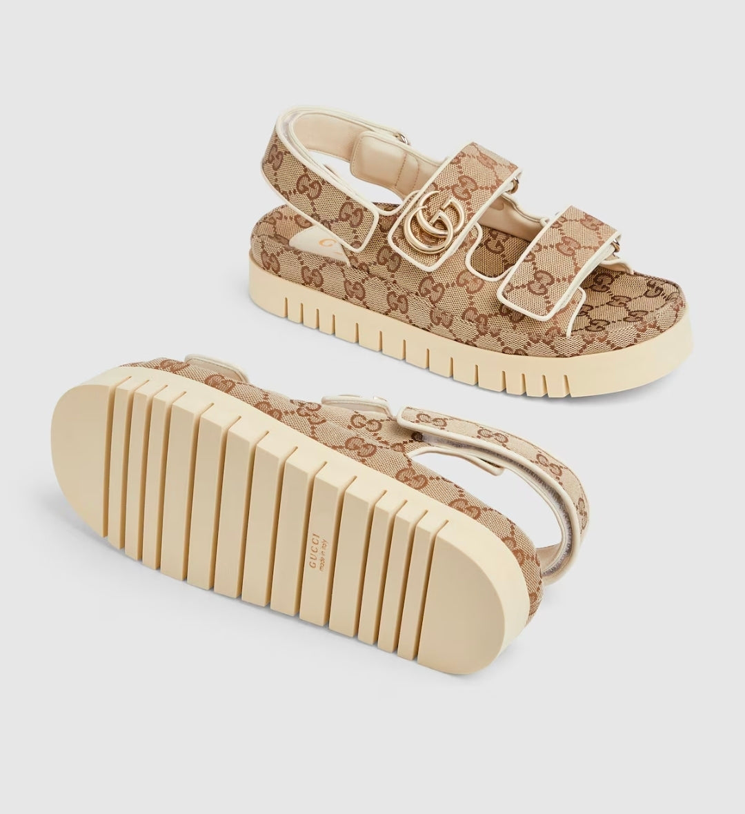 Gucci Double G Size 37 Beige/Brown Canvas Slingback Sandals