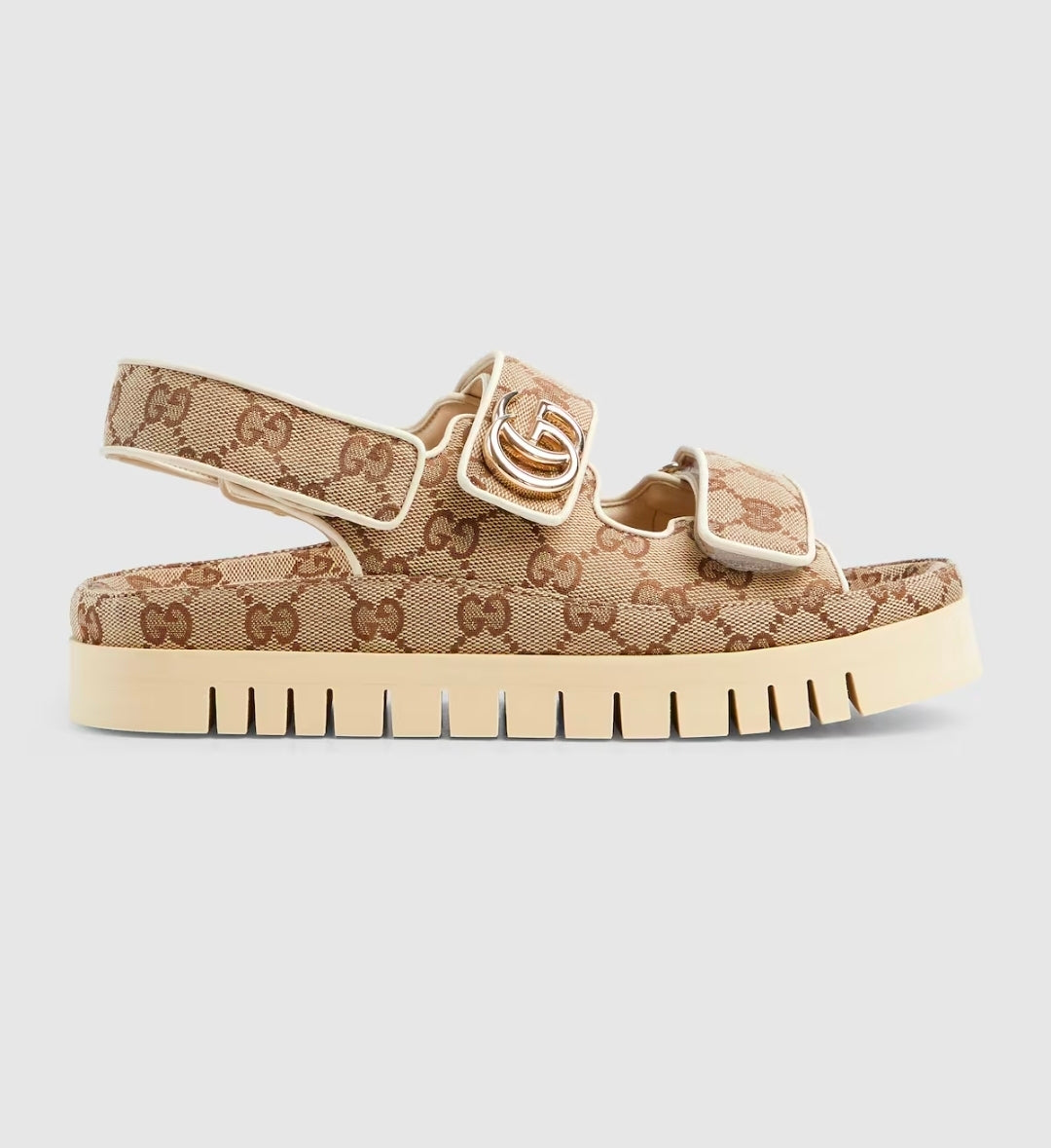 Gucci Double G Size 37 Beige/Brown Canvas Slingback Sandals